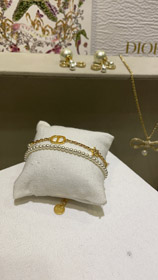 Dior oro diamante stella perla catena doppia braccialetto-3704  