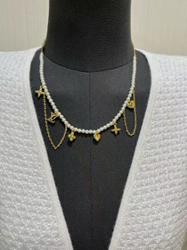 Louis Vuitton LV oro lettere vecchio fiore perla collana-3721  