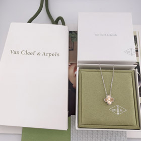 Van Cleef & Arpels oro bianco e oro rosa diamante quattro foglie trifoglio collana-3833  