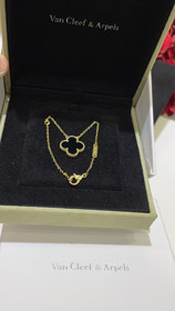 Van Cleef & Arpels Onyx nero quattro foglie trifoglio oro collana-3887  