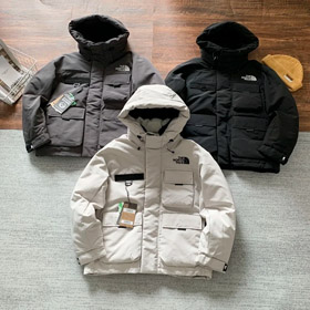 THE NORTH FACE monocolore logo logo multi-tasca cordone cappuccio giacca di cotone-4274  