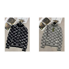 Gucci lettering full zip stand collare maglione a maniche lunghe-4307  