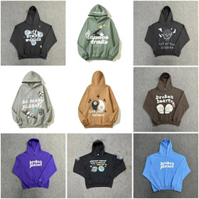 Felpa a cappuccio stampata lettera pianeta rotto--4429  