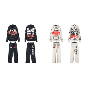 Hellstar cappuccio lettera maniche lunghe felpa e pantaloni Set-4554  