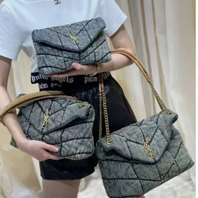 Borsa a tracolla in denim Saint Laurent YSL con hardware in metallo e cinturina a catena-4632  