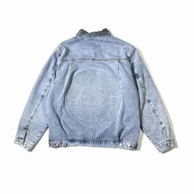 Giacca in denim collaborazione Stussy x Levi con logo in rilievo design-4800  