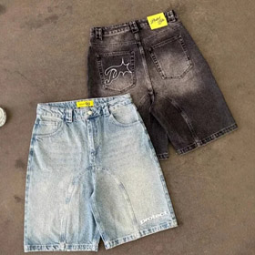 Proteggere ricamato sciolto Harajuku lavato denim shorts-4926  