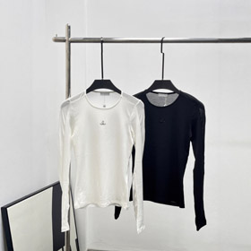 Chanel nuovo disegno di lettera abbellito con diamanti versatile maglietta a maniche lunghe slim-fit-5303  