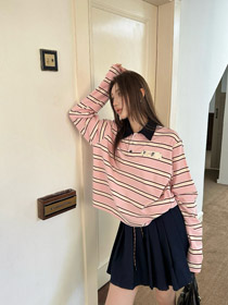 Miu Miu nuovo colletto patchwork casual versatile polo shirt T-shirt-5371  