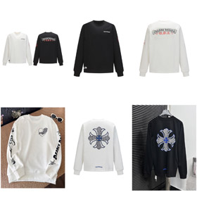 Cromo cuori CH croce stampa sanscrito doppio strato cotone a maniche lunghe T-shirt-5437  