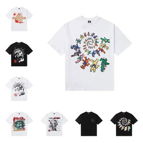 inferno stella retro stampa puro cotone a maniche corte T-shirt-5512  