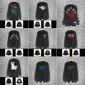 AMIRI lavato Distressed stampa T-shirt a maniche lunghe casual-5520  