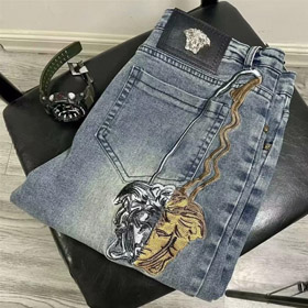 Versace nuovo ricamato casual a gamba retta versatile pantaloni in denim-5868  