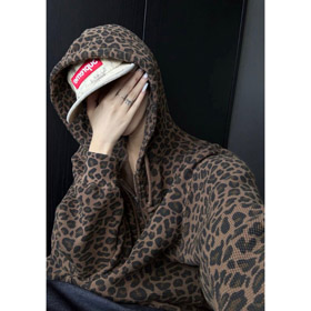 Supremo leopardo stampa cappuccio zip-up felpa-5898  