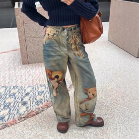 Acne Studios 1981 Teddy Bear 3D Stampa Wide-Leg Jeans-5928  
