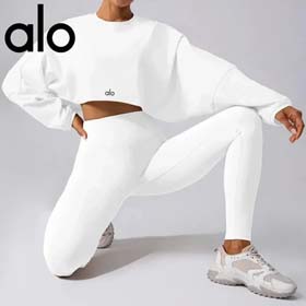 ALO Sport felpa donna collo rotondo breve traspirante fitness T-shirt caduta spalla manica sciolto m