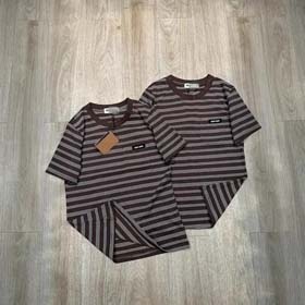 MIUMIU Lettera a righe collo rotondo T-shirt a maniche corte sciolto strati puro cotone unisex tasca