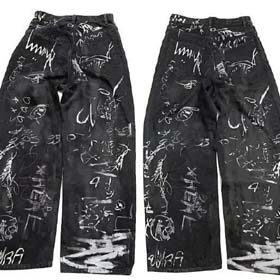 Balenciaga stile parigino dipinto a mano graffiti lavato coppia pantaloni in denim casual-2449