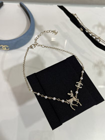 Chanel cervo d'oro pieno diamante doppio C perla collana-3749