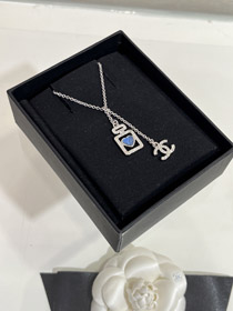 Chanel cuore blu argento diamante completo doppio C bottiglia di profumo collana-3750