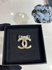 Chanel acrilico trasparente arco oro doppio C penna-3751