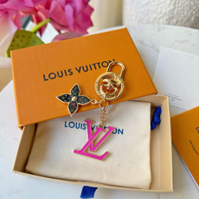 Louis Vuitton LV nero tricolore vecchio fiore rosa lettera portachiavi-3761