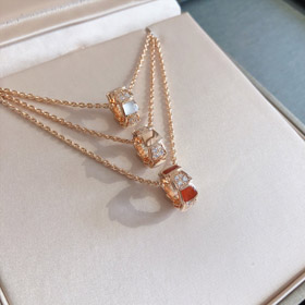 Bulgari serpente ruota ossea bianca madreperla rossa calcedonia rosa oro collana-3765