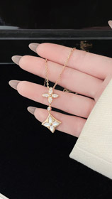Louis Vuitton LV floral pattern diamante-set madreperla collana-3860